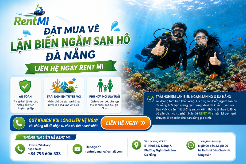 Đặt mua vé lặn ngắm san hô liên hệ ngay RENT MI