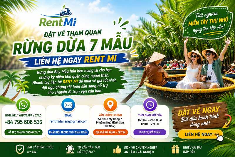 Đặt vé rừng dừa 7 mẫu tại RENT MI